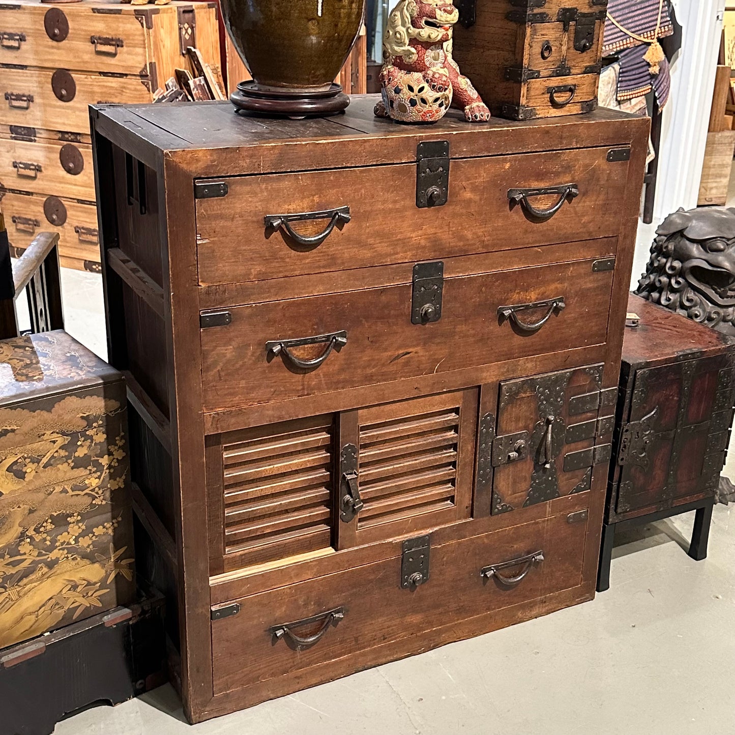 Antique Japanese Chobadansu Meiji Era 1868-1912 Document Tansu Chest Sugi 36"