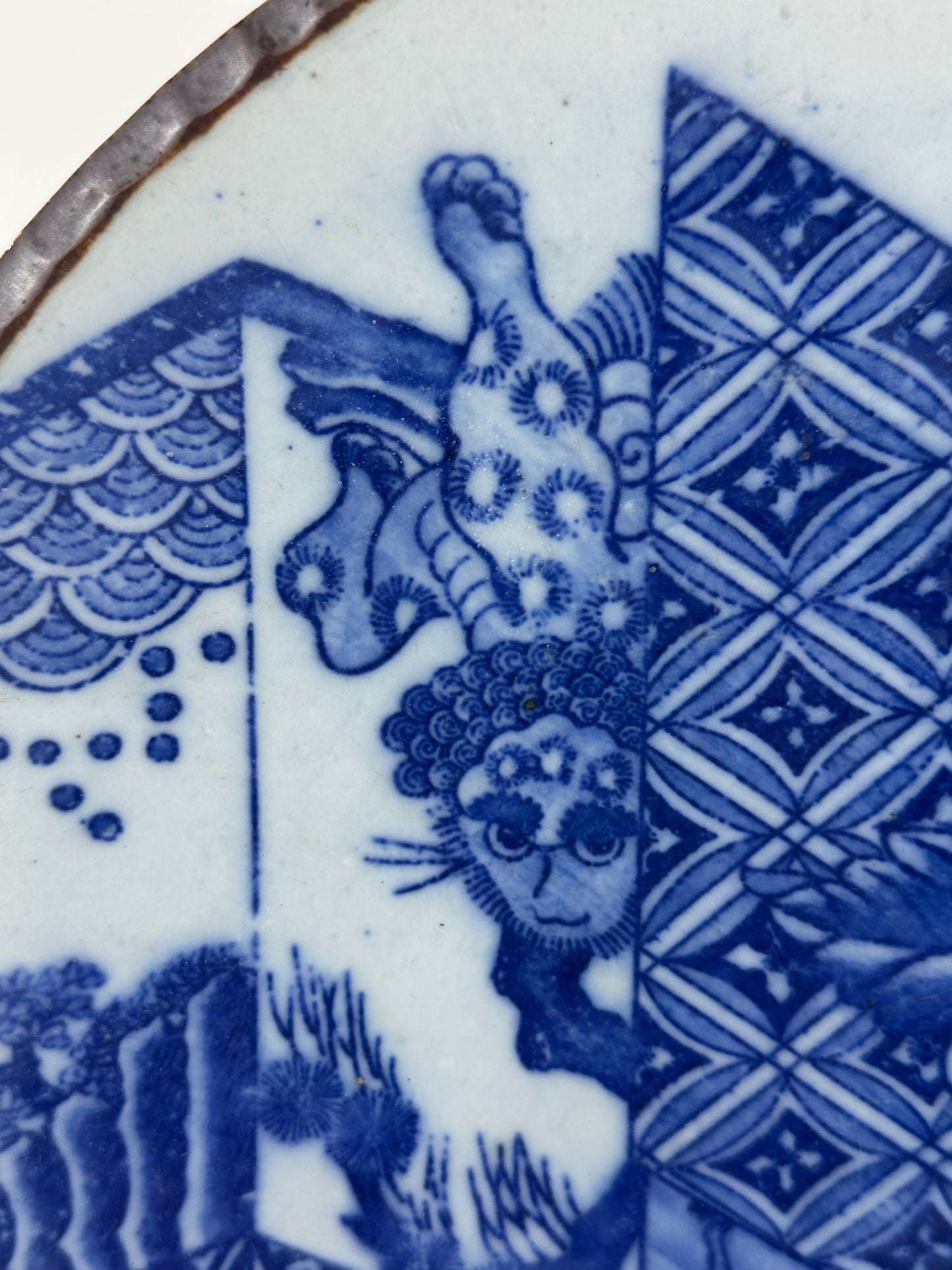 Antique Japanese Late Edo Period 19th Century Imari Ceramic Plate Blue & White 12.5"