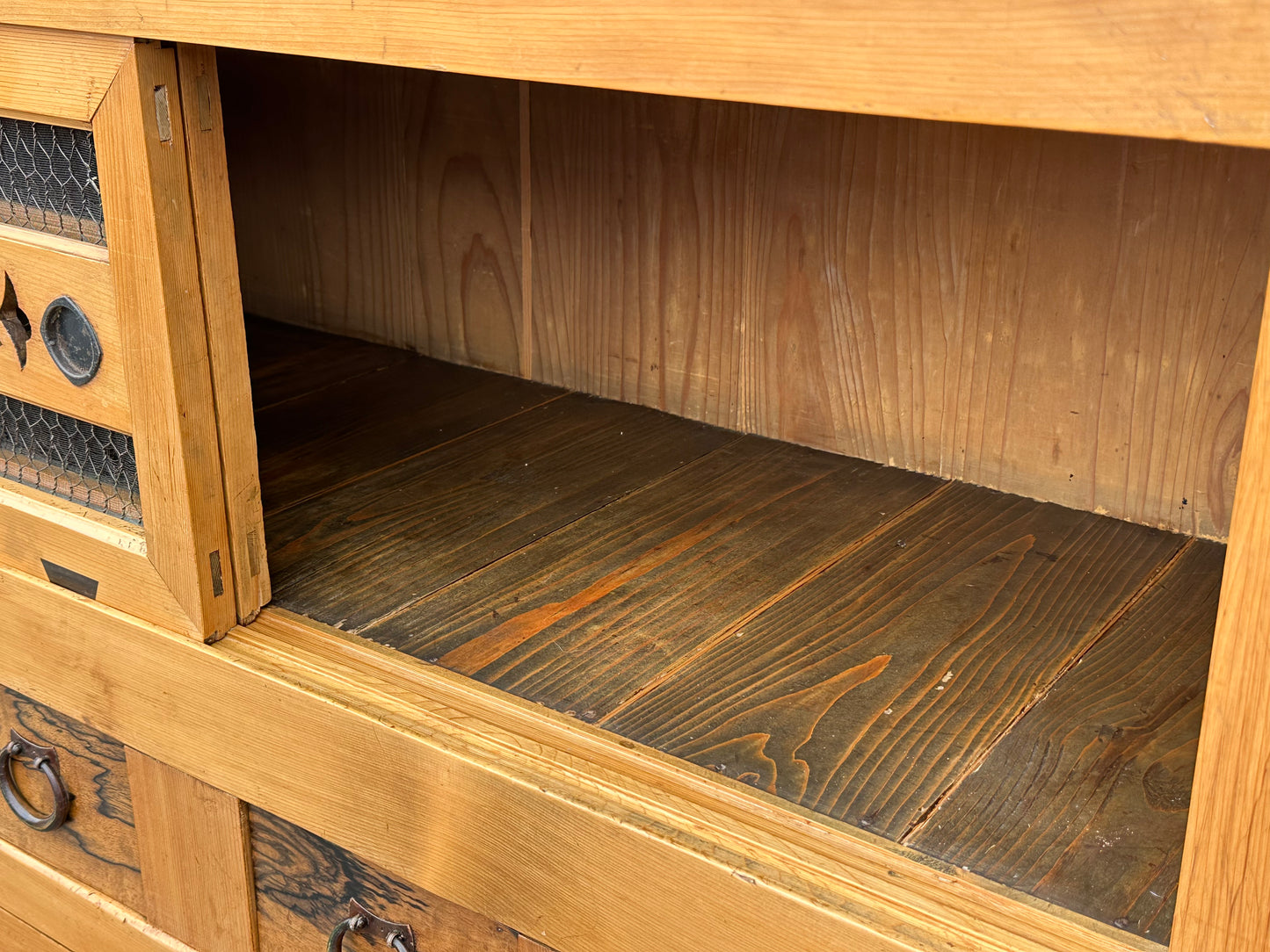 Antique Japanese Meiji Era c1890's Hinoki Mizuya Tansu Kitchen Cabinet 46"W