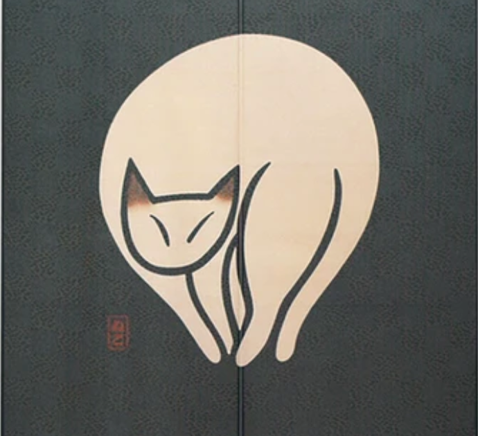 New Japanese Noren Curtain Neko Cat Silhouette Navy 150cm Made in Japan