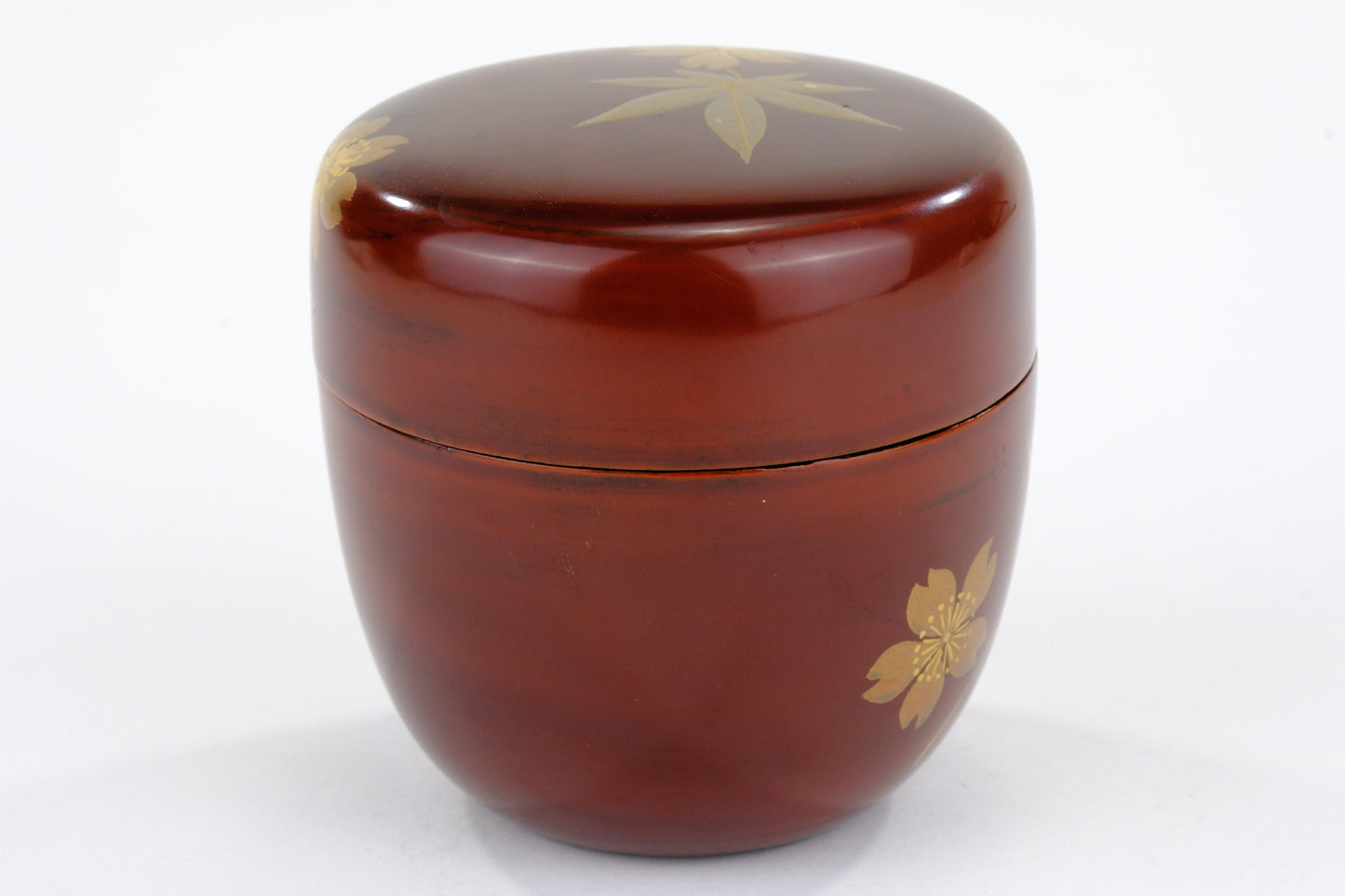 Japanese Tea Ceremony Natsume Tea Caddy Maple Leaf Motif w/ Kiri Wood Box