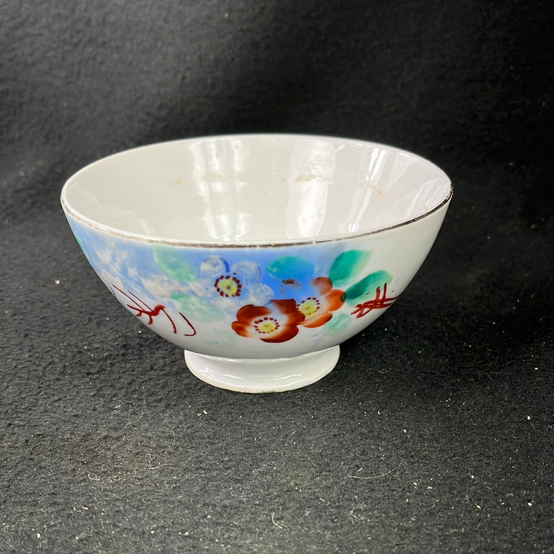 Tea Ceremony Chawan Tea Bowl Colorful Fower Paining on Porcelain Glaze 5"