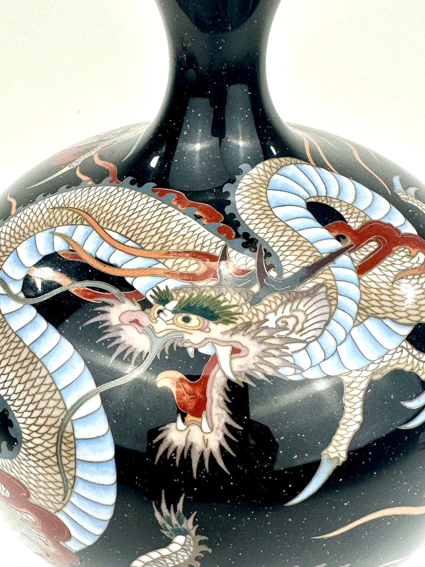 Antique Japanese Meiji Era (c1880) Cloisonné Vase Coiling Dragons 10”