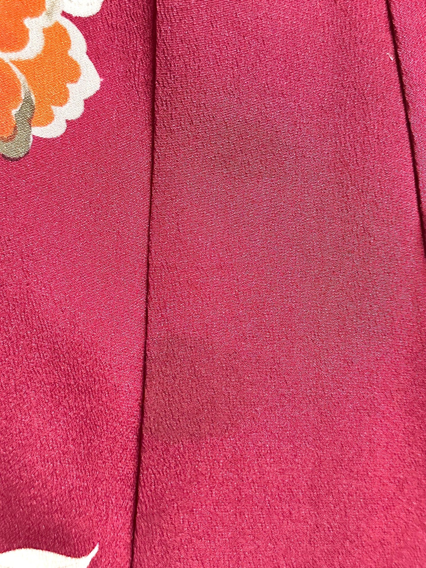 Vintage Japanese Silk Kimono Burgundy Peony Chirimen Crepe Showa
