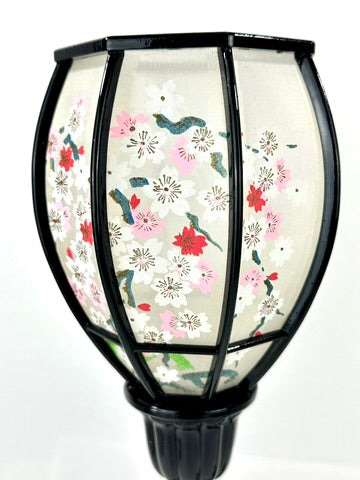 Japanese Showa Era Sakura Lantern Table Lamp Pair Black Lacquer Brass 15"H