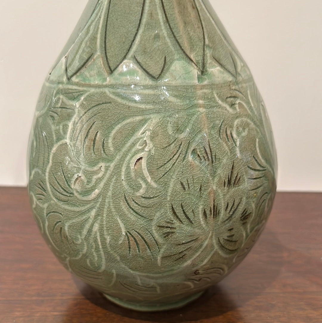 Vintage Japanese Vase Korean Goryeo Style Celadon Floral 13"