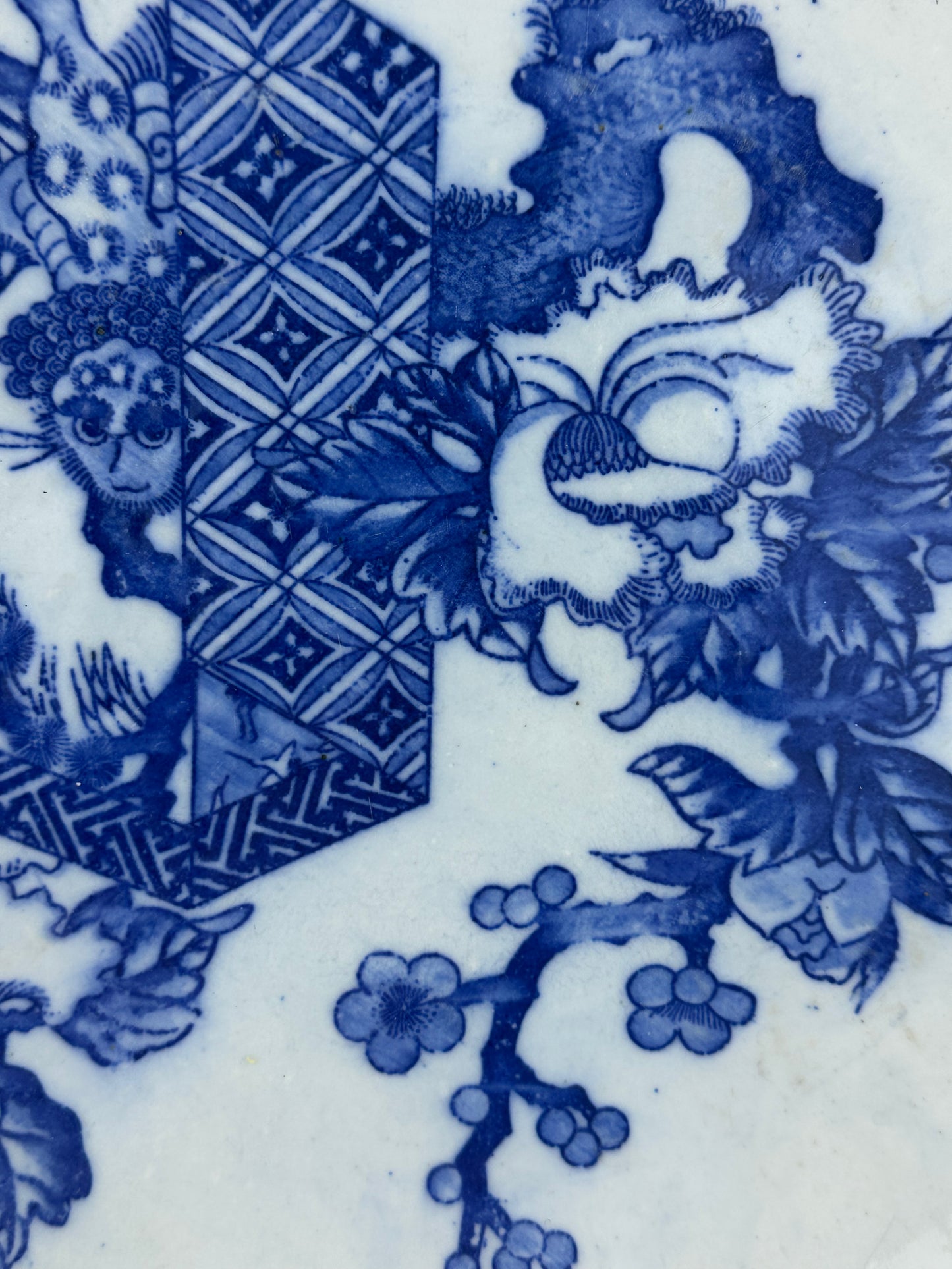 Antique Japanese Late Edo Period 19th Century Imari Ceramic Plate Blue & White 12.5"