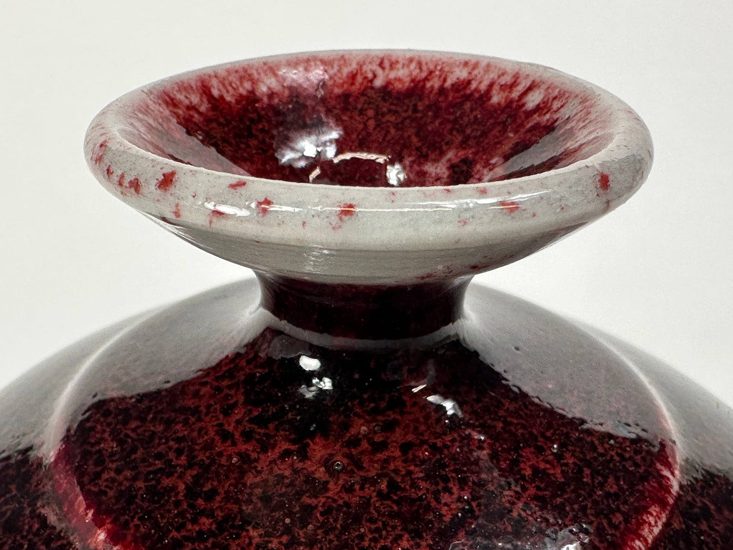 Vintage Japanese Studio Vase with Copper Red Flambé Glaze, 4"H