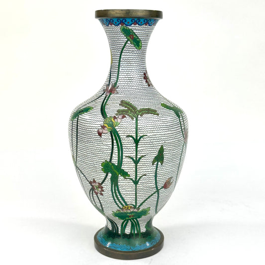 Antique Chinese Late Qing Dynasty (c1900) Cloisonné Vase Lotus Flower 6”