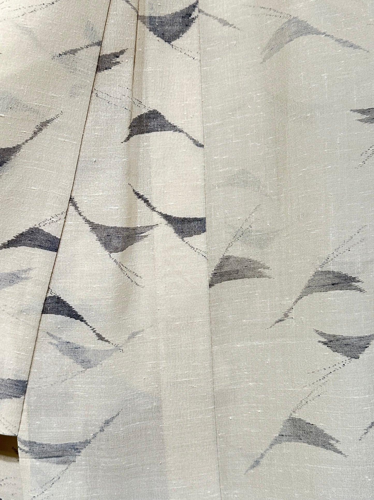 Japanese Tsumugi Silk Summer Kimono Sheer Cream Cranes Hand Spun/Woven