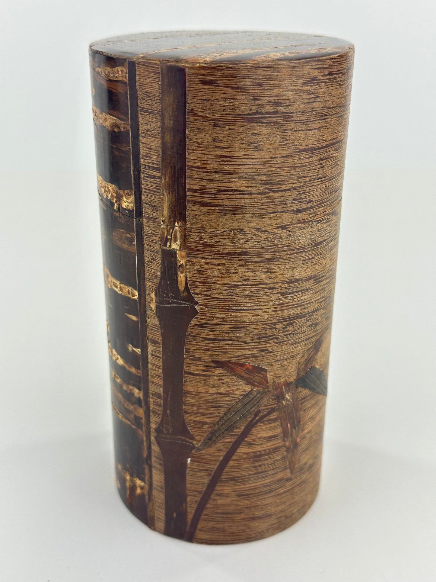 Japanese Tea Ceremony Natsume Natural Cherry Bark Tea Jar Bamboo Carving 6.25”