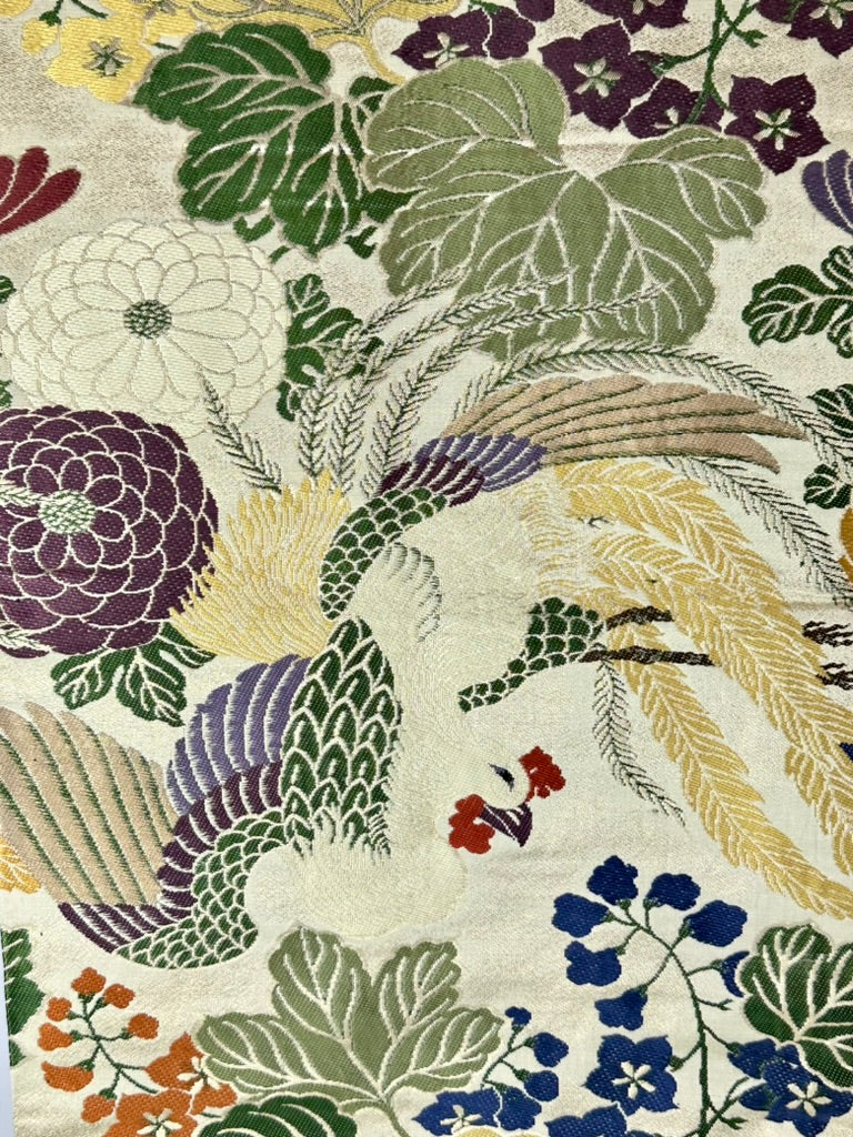 Antique Japanese Silk Maru Obi Taisho Phoenix Chrysanthemum Gosho 13'L