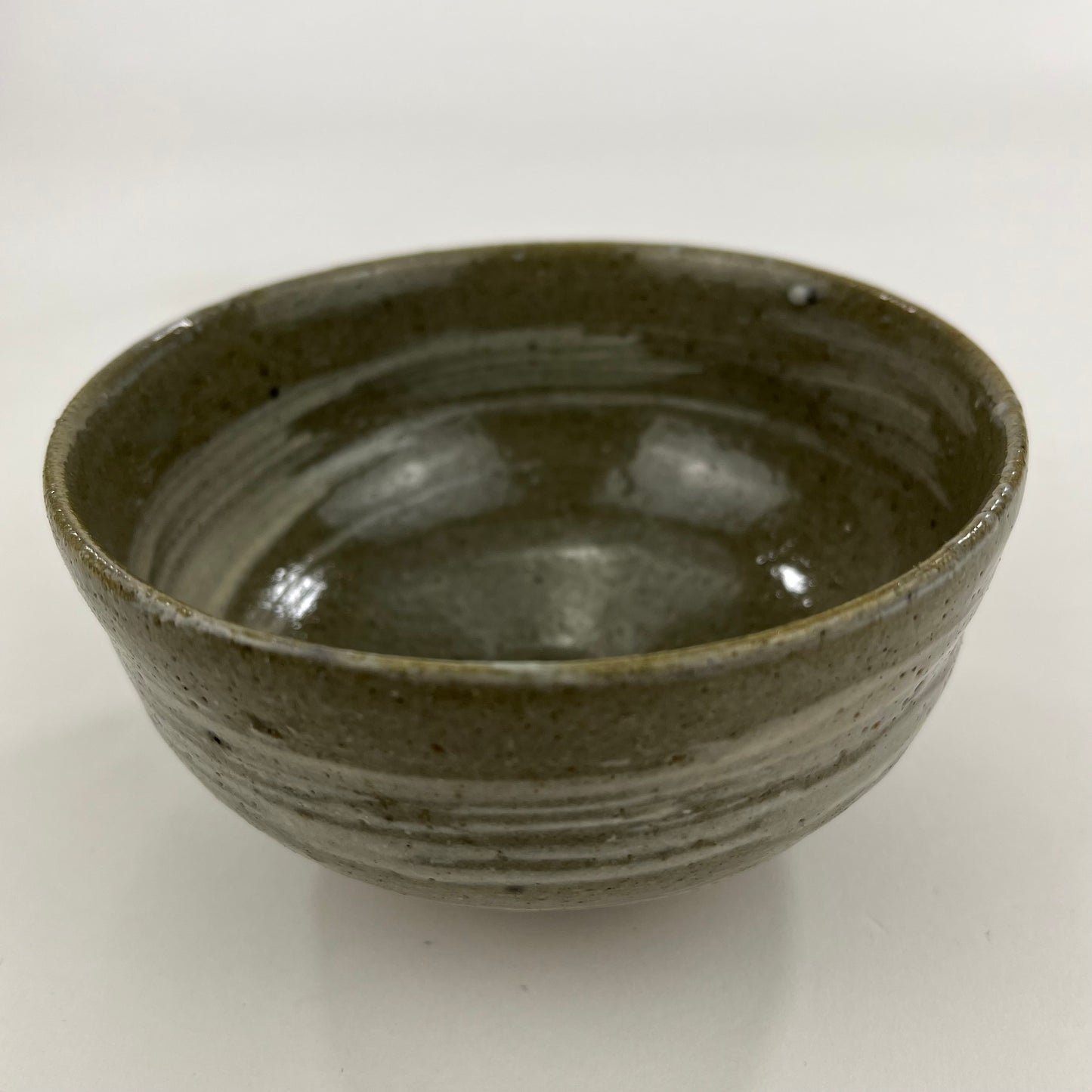 Tea Ceremony Chawan Tea Bowl Broad White Strokes Over Gray  Glaze 5"