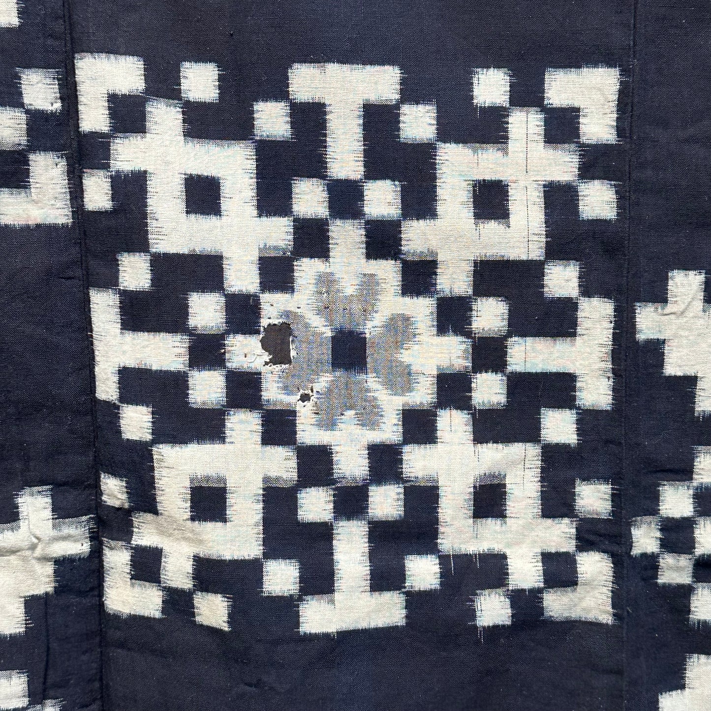 Antique Japanese 19th Century Textile - Kasuri Indigo 62"x63" Kiku #45