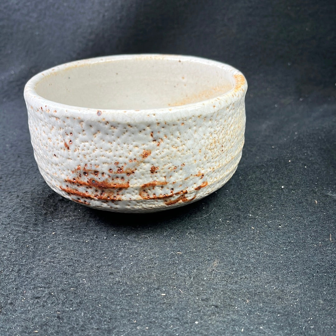 Tea Ceremony Chawan Tea Bowl Rust Plum Blossom Over White Orange-peel Glaze w 5"