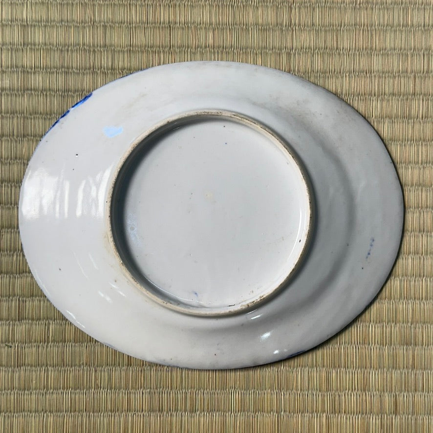 Antique Japanese Blue & White Porcelain Plate Pine Crane Prunus Landscape 9.5"W