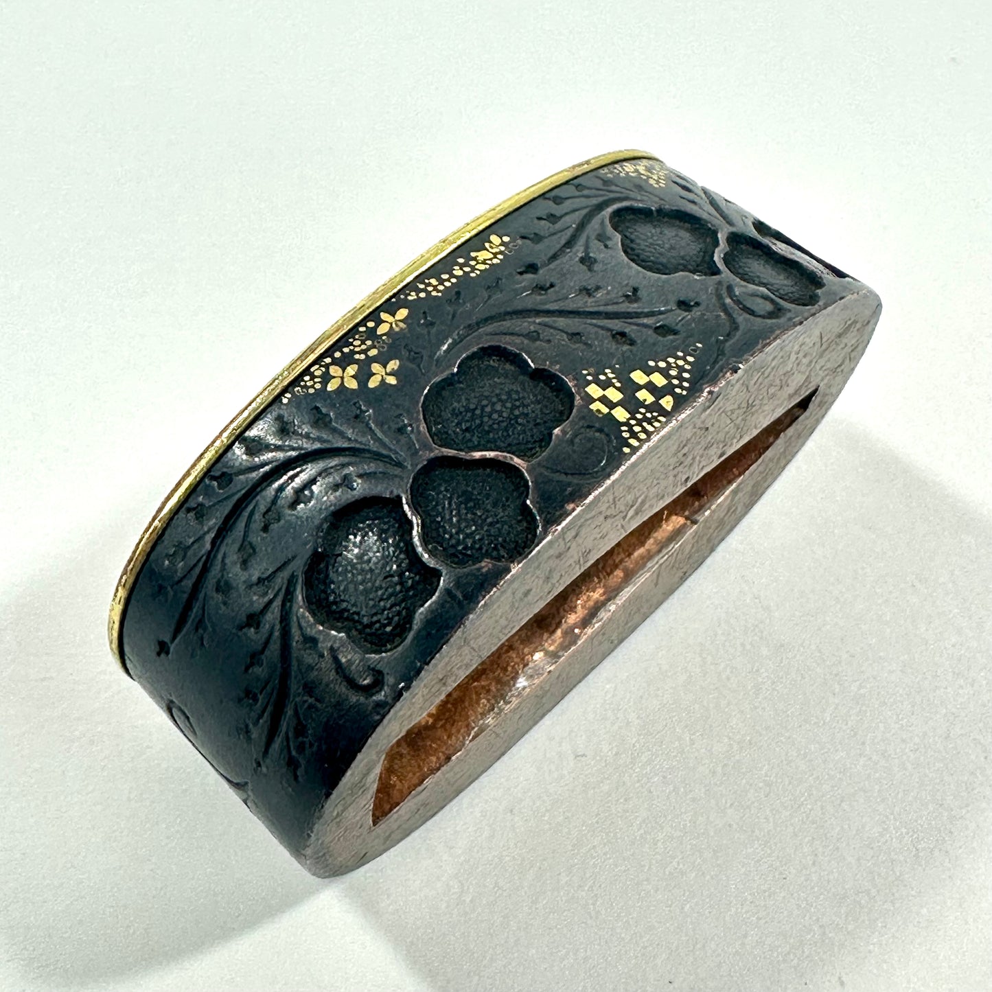 Antique Japanese Katana Fuchi Sword Fitting Iron Copper Mixed Metal Edo to Meiji
