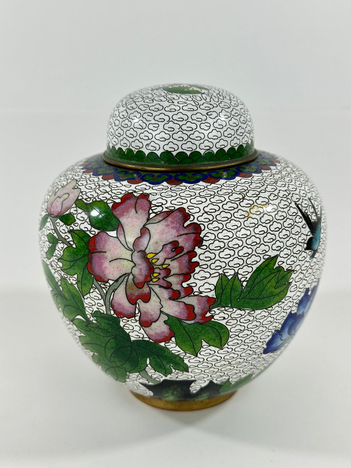 Vintage Chinese Cloisonné Lidded Jar 6”