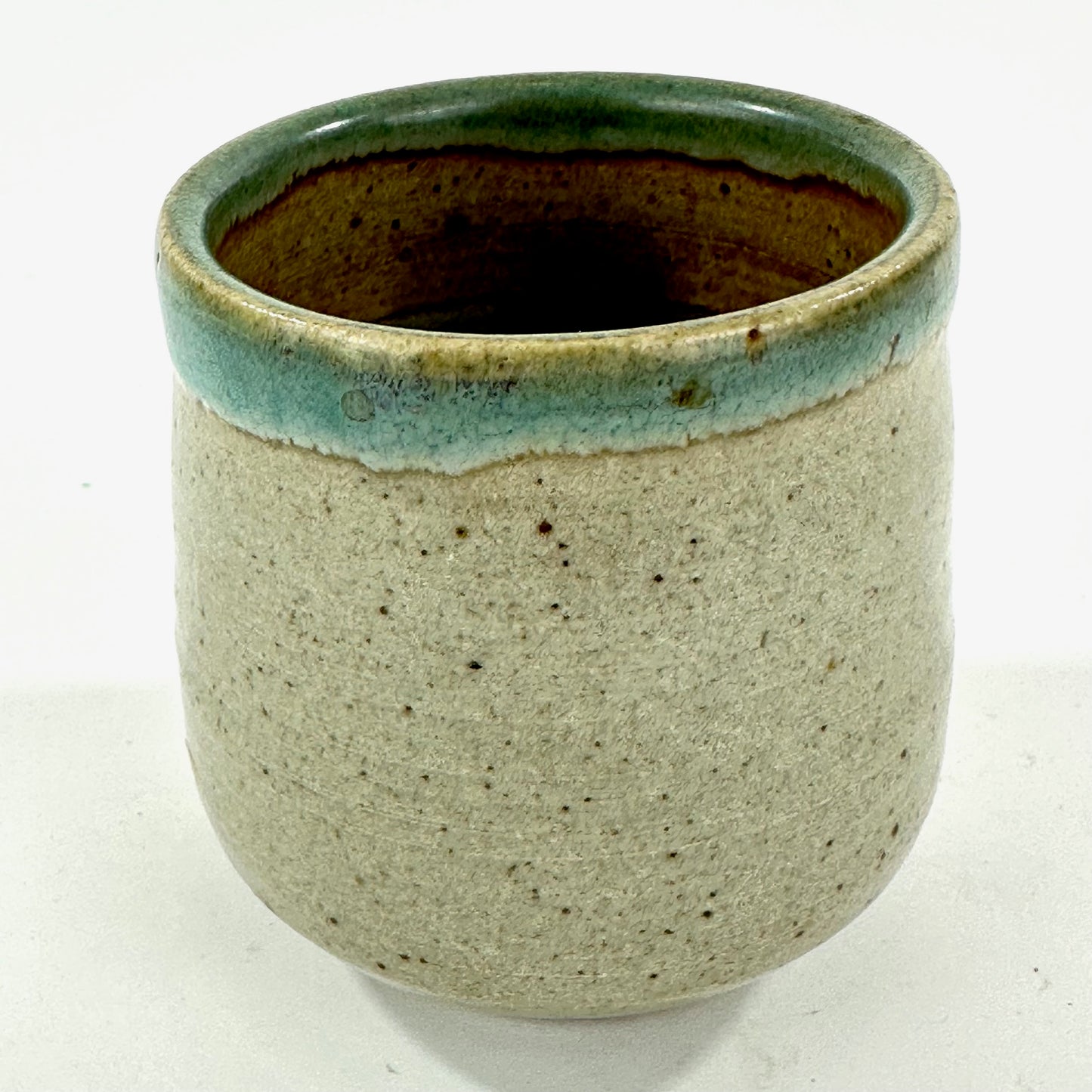 Vintage Japanese Stoneware Yunomi Tea Cup w/ Blue Green Glaze