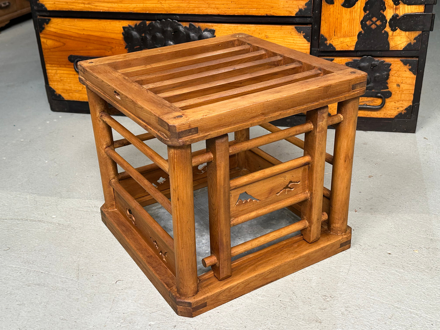 Antique Japanese Early Showa Period Sugi Wood Kotatsu Table 18"