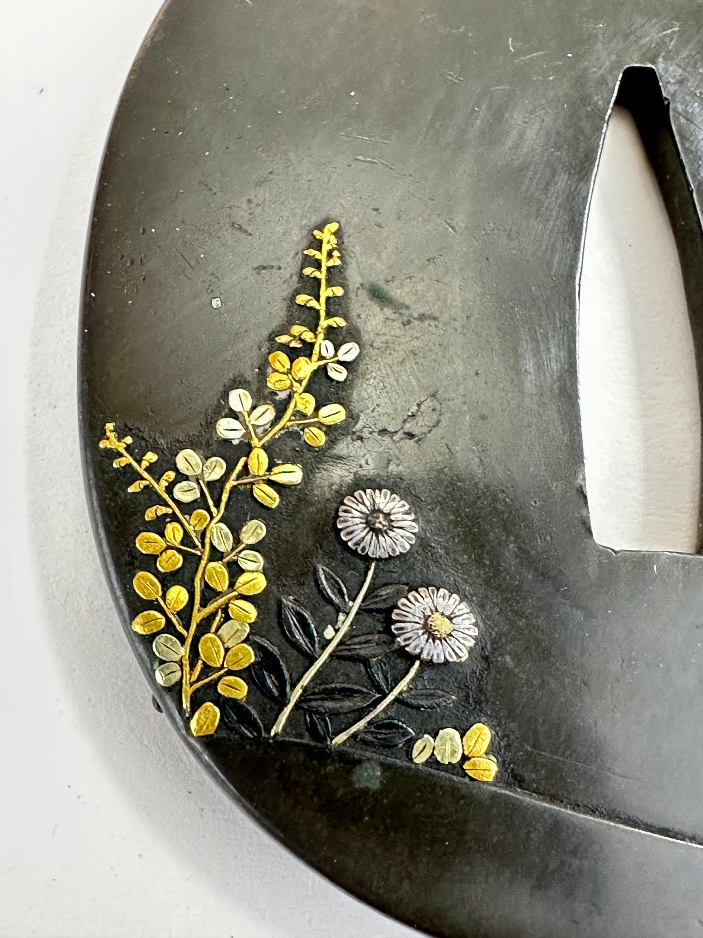 Antique Japanese Bronze Samurai Tsuba by Hamano (b1754) Deer Motif Gold Inlay 68mm