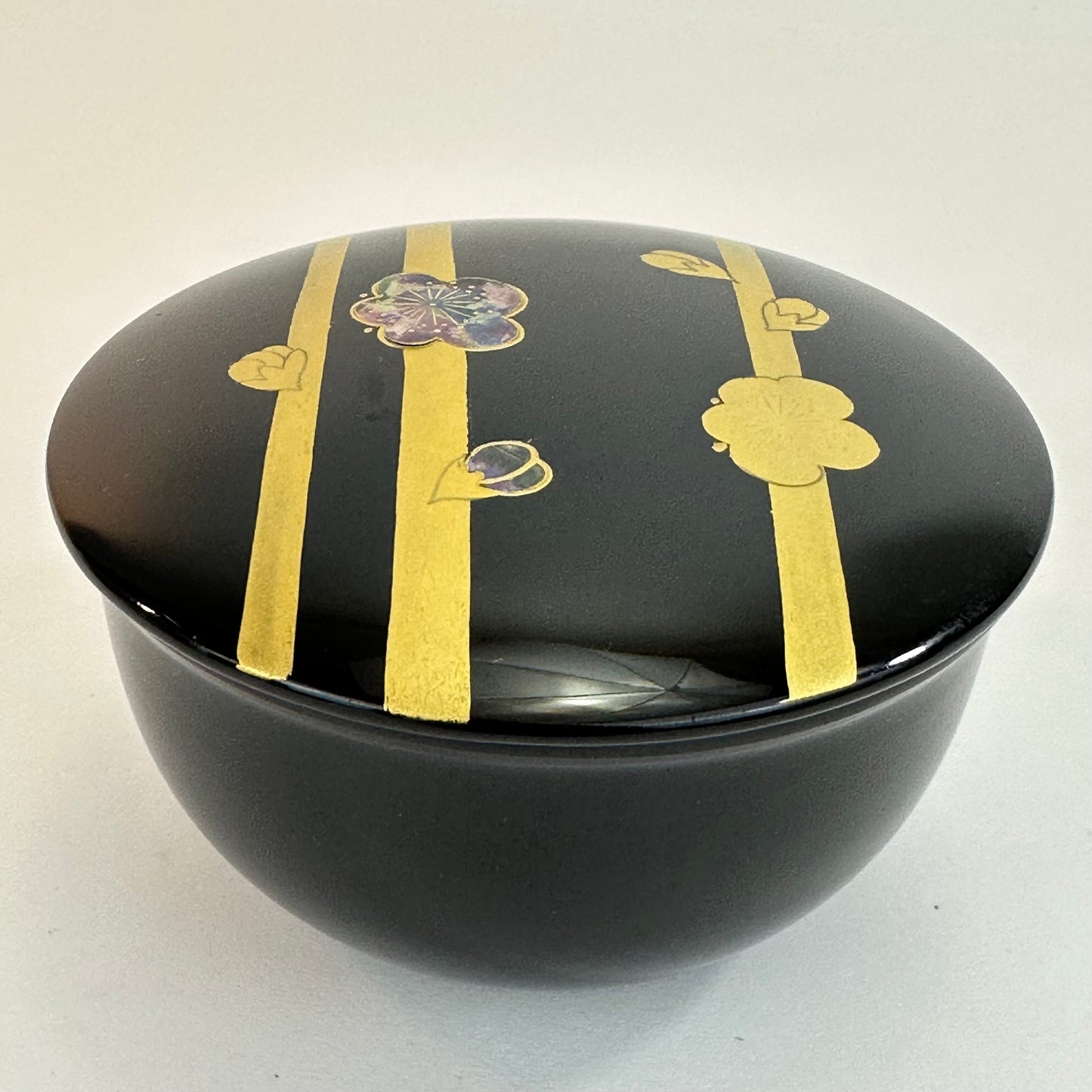 Vintage Japanese Black Lacquer Usuki w/ Gold Maki-e Plum Blossoms Motif Chaki