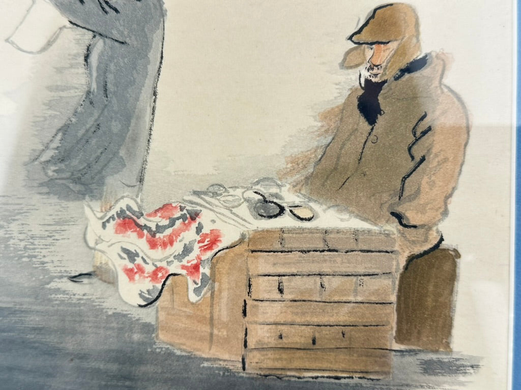 Original Wada Sanzo Woodblock Print Evening Newspaper Seller Yukan-uri Showa #14 c.1939 14"W LS#164