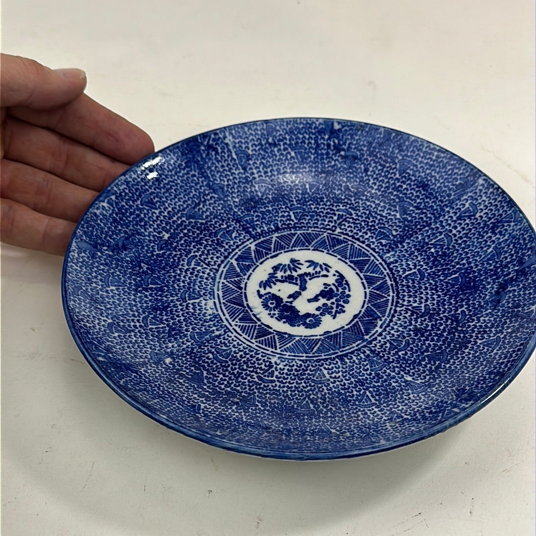 Antique Japanese blue & white plate stencil 8”