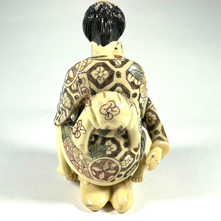 Vintage Japanese Shunga Erotic Figurine Couple Faux-Ivery Resin Hand Painted Showa c