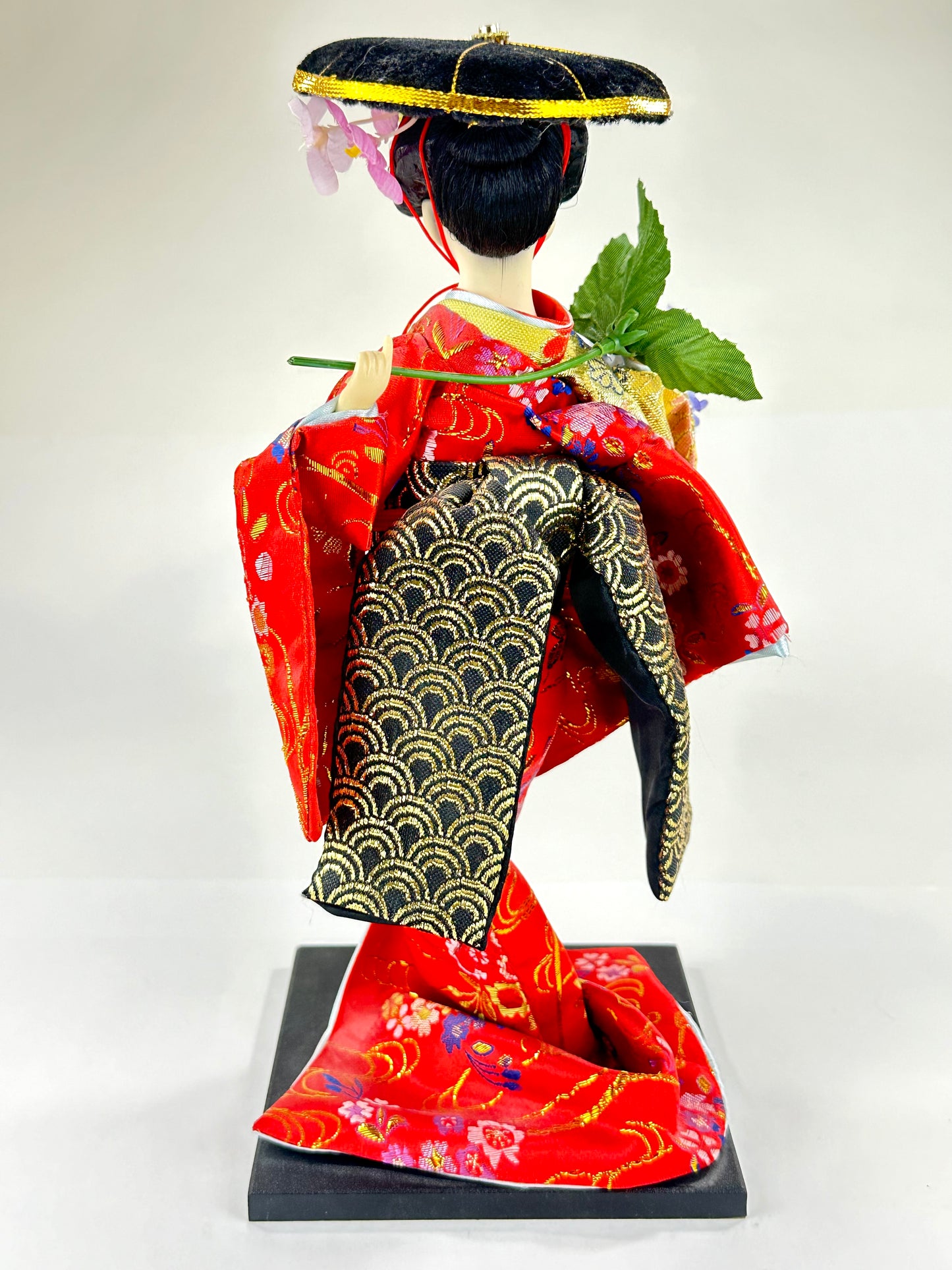 Vintage Japanese Geisha Ningyo Doll Red Kimono w/ Wisteria 11.5"