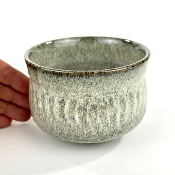 Japanese Handmade Banko Ware Chawan Matcha Tea Bowl Moegi Ash Grey Green Glaze NEW 5"