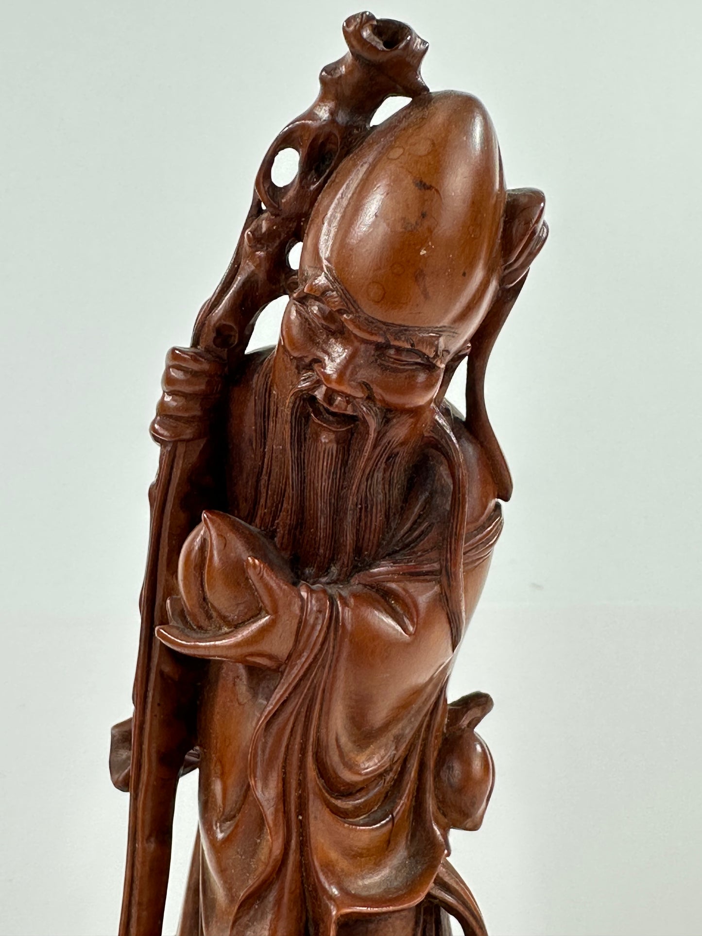 Vintage Chinese Hand-Carved Hardwood Figurine Sculpture Folk Figure 7"H