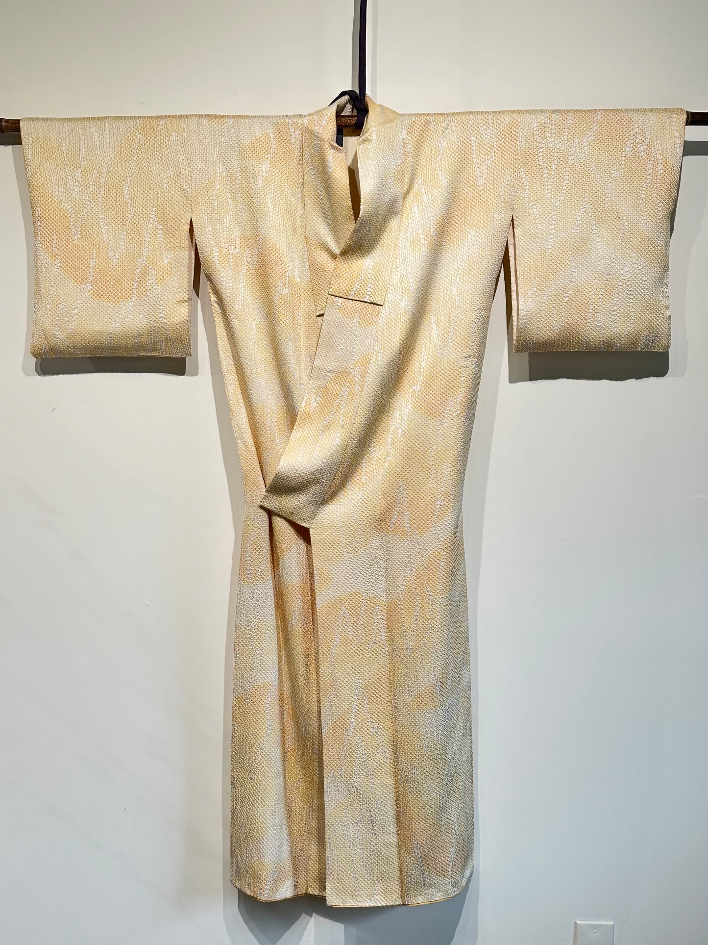 Japanese Silk Kimono Honso Shibori Toyama Pattern Yellow