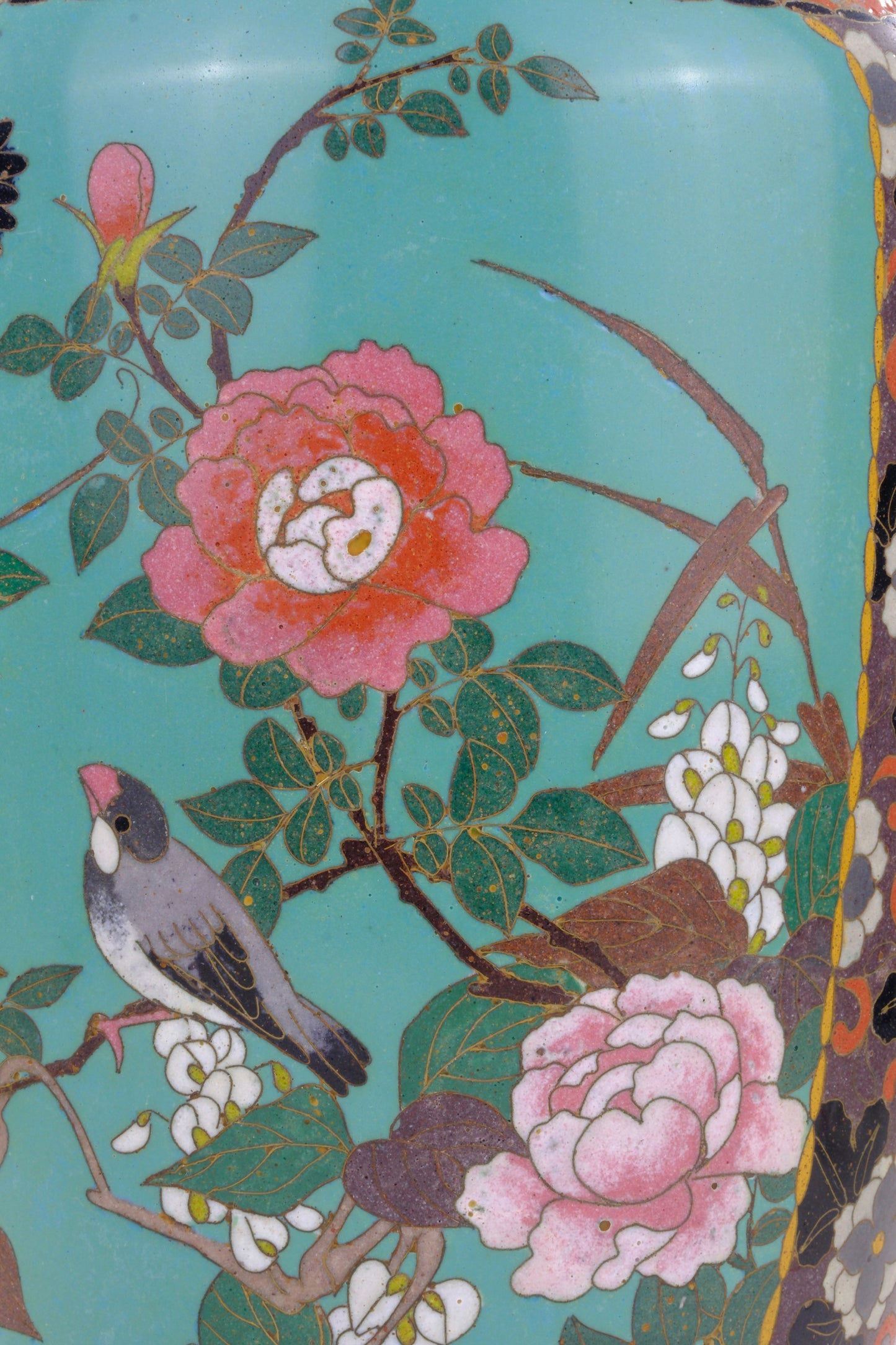 Antique Japanese Meiji Era (c1880) Cloisonné Vase Geese in Flight & Flowers 12”