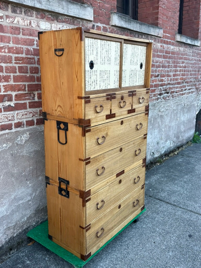 Antique Japanese Taisho Era c1920's Kiri Wood Kasane Isho Dansu Kimono Chest 64"H