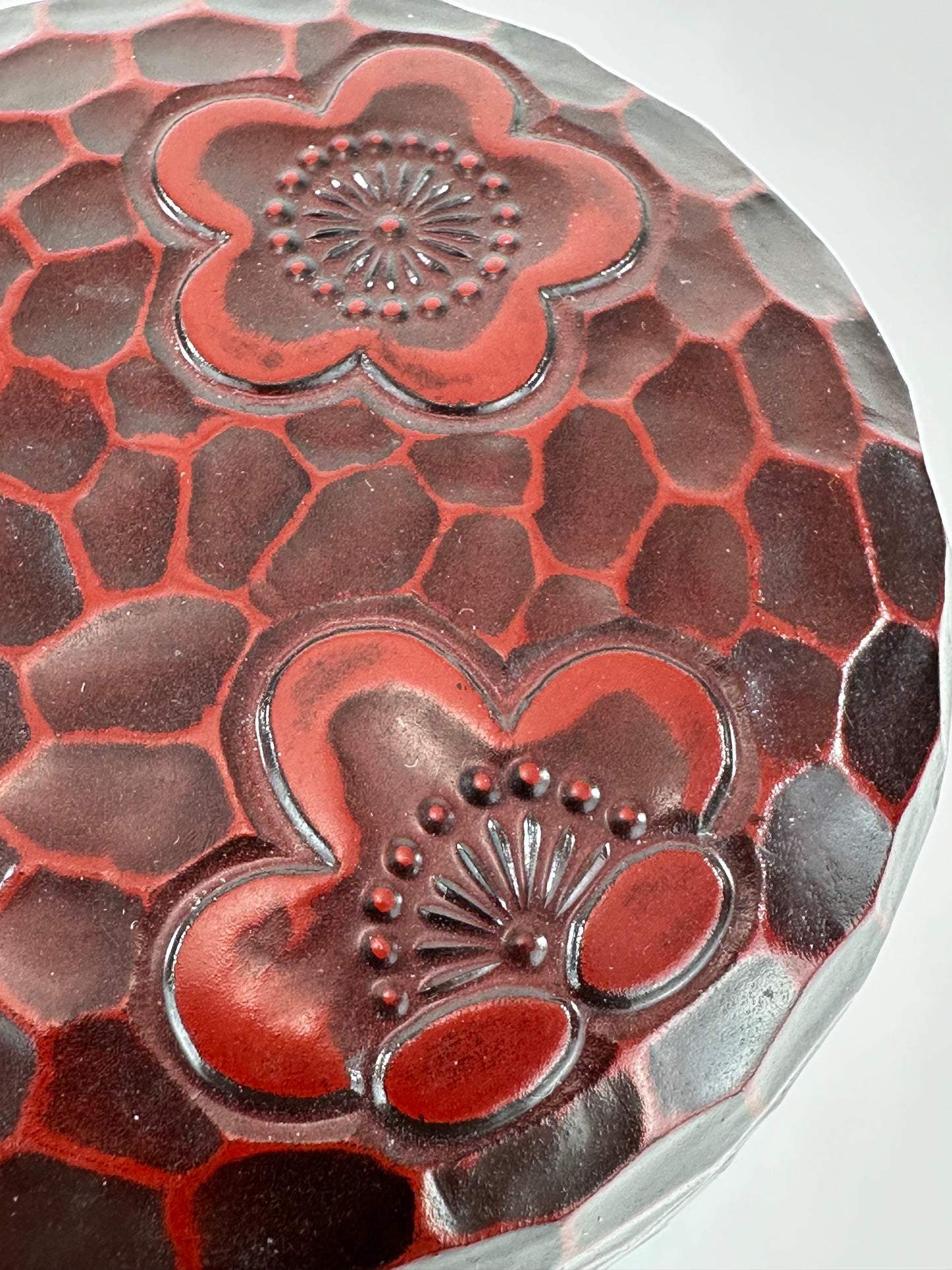 Japanese Kamakurabori Carved O-Natsume Lacquer Plum Blossom Motif 4"H