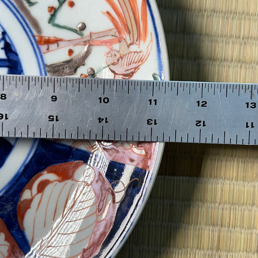 Antique Japanese Imari Porcelain Plate Phoenix Crane Floral Panel Composition 13"W