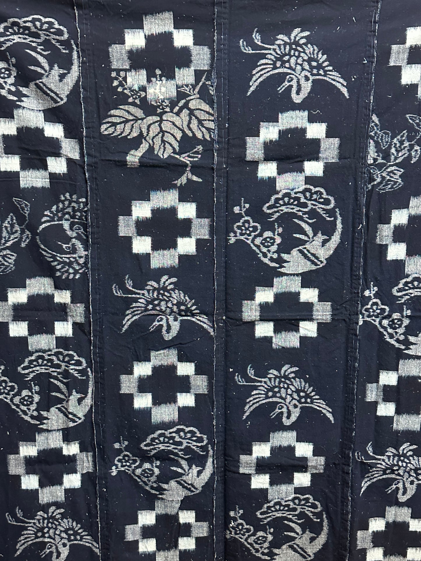 Antique Japanese 19th Century Textile - Kasuri Indigo Ikat 56"x49" Tsuru #51