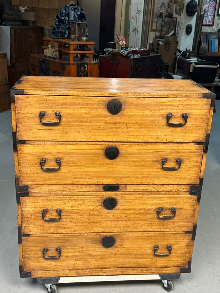 Antique Japanese Kiri Wood Ishodansu Kasane Tansu Meiji Era Chest of Drawers