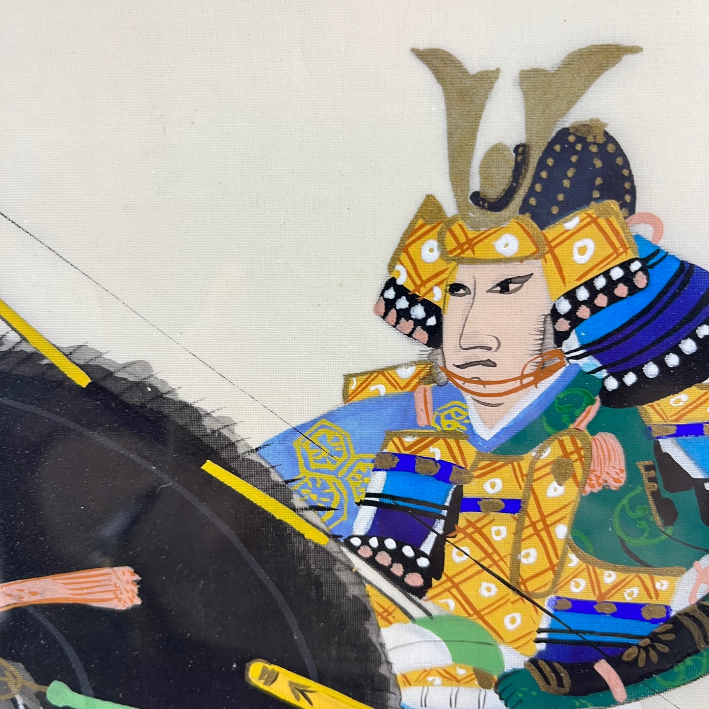 Framed Painting of Kamakura Era Samurai On Horseback 17"