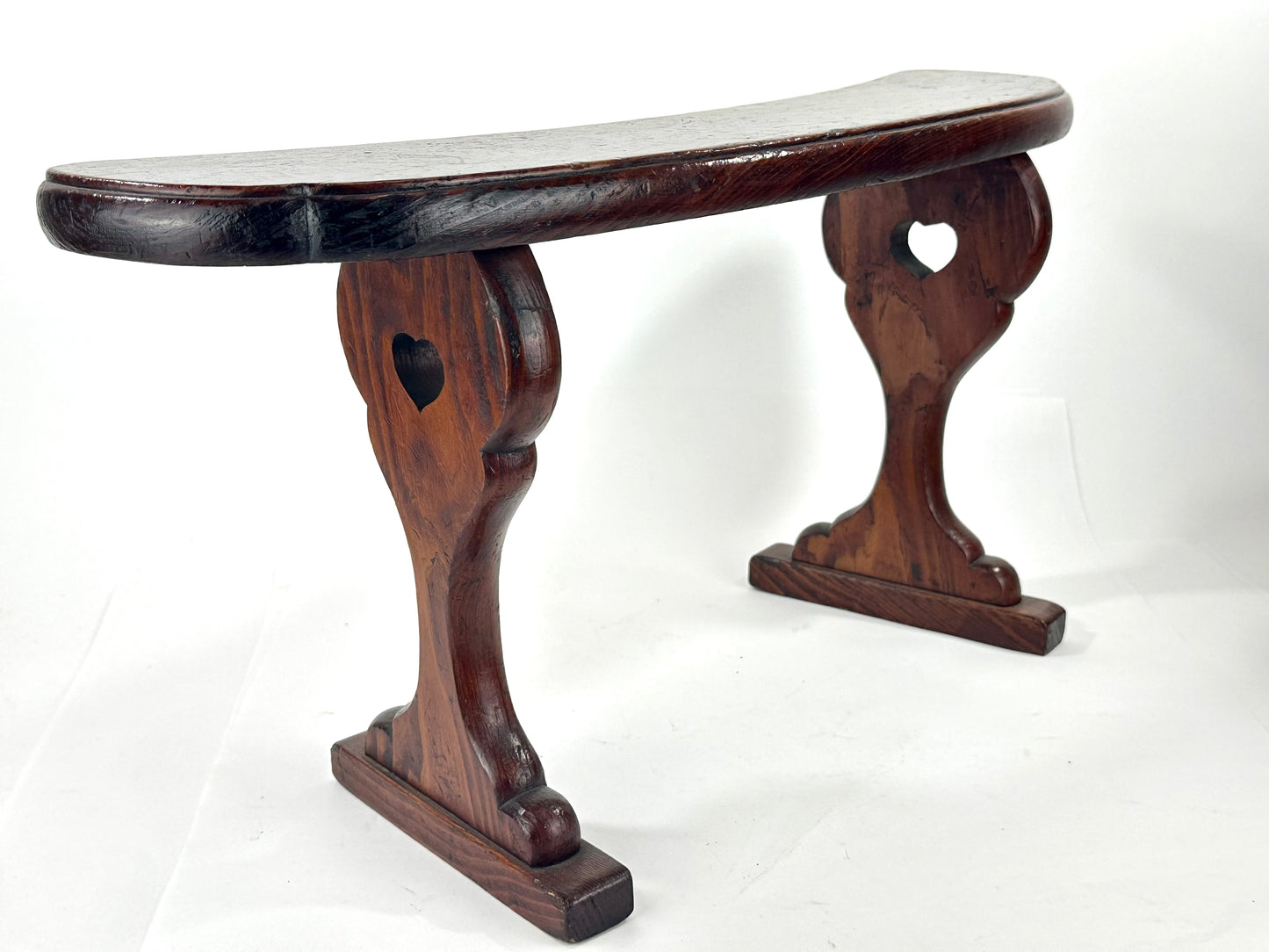 Antique Japanese Meiji Era Sugi Wood Armrest Kyosoku Curved Top Trestle Base 22"L