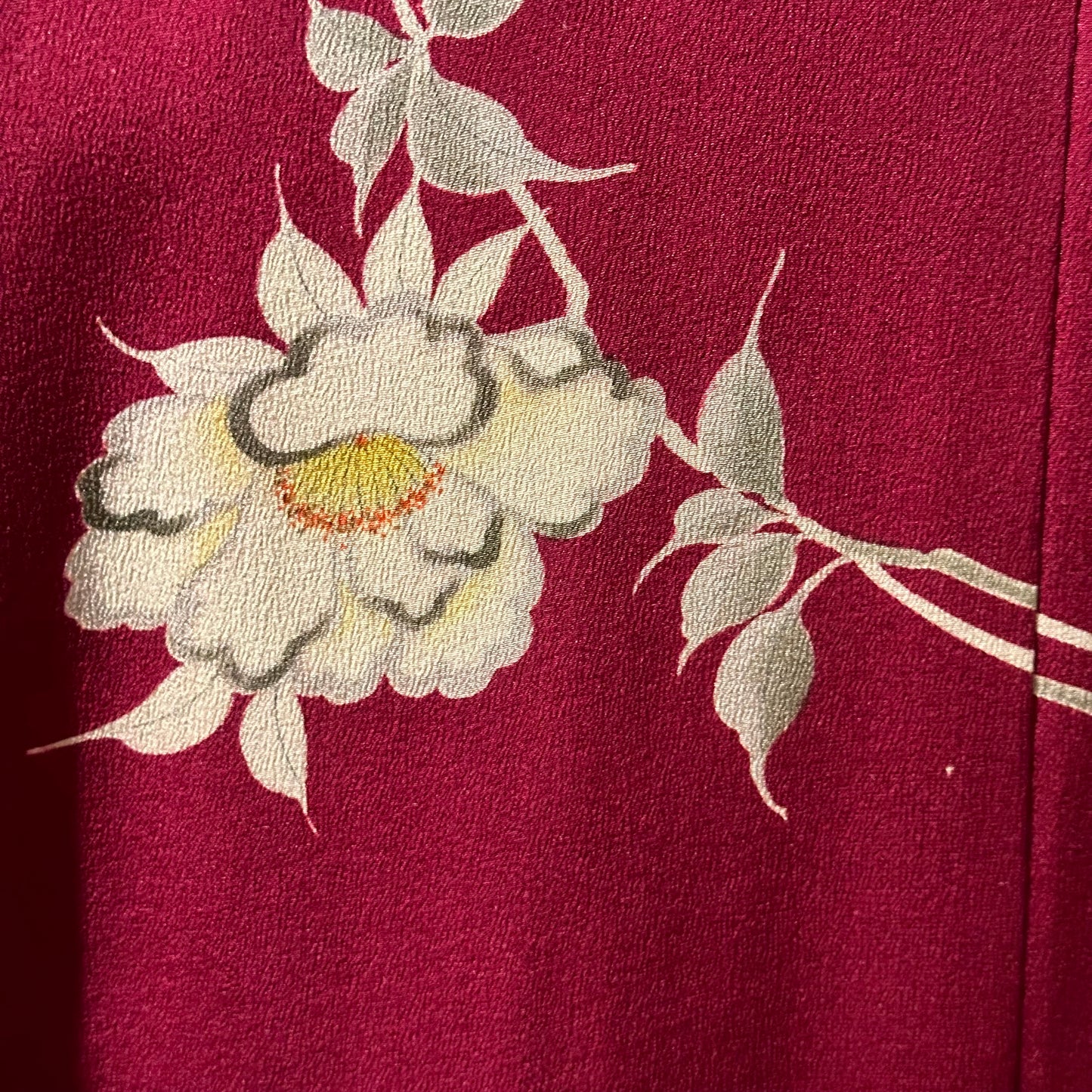 Vintage Japanese Silk Kimono Burgundy Peony Chirimen Crepe Showa