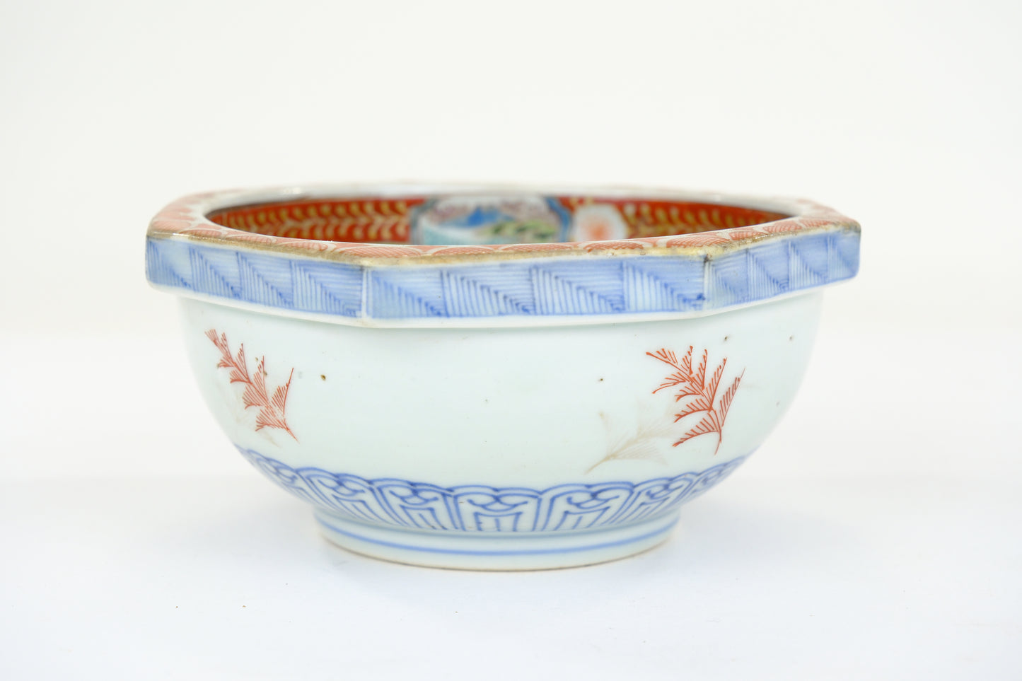 Antique Japanese Edo Imari Nesting Octagon Bowls Pair w/ Presentation Box 7"