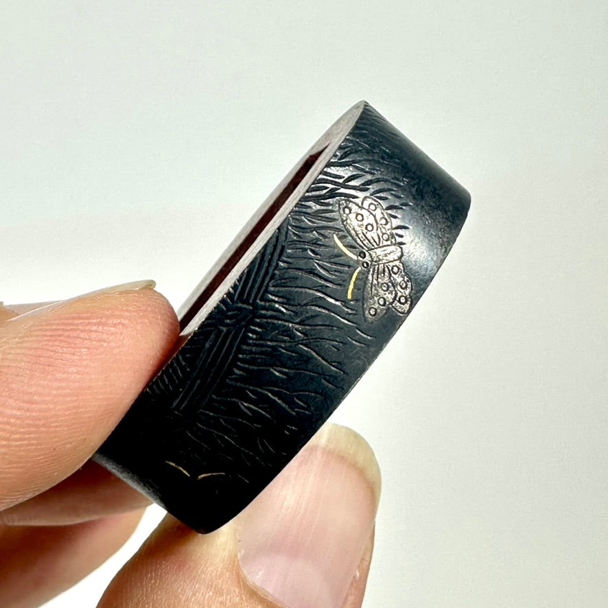 Antique Japanese Katana Fuchi Sword Fitting Iron Copper Mixed Metal Edo to Meiji