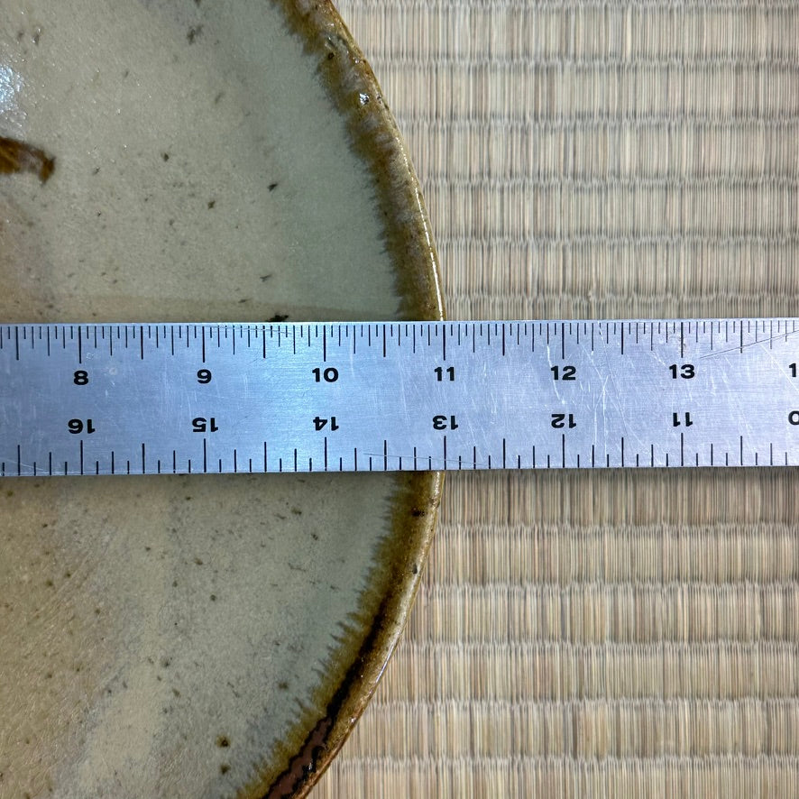 Vintage Japanese Mashiko Mingei Hamada School Stoneware Plate c1970 Botanical Blue Accent 11"W