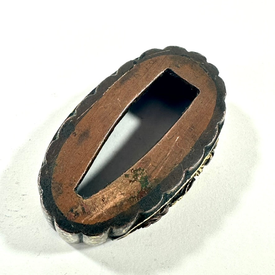 Antique Japanese Katana Fuchi Sword Fitting Iron Copper Mixed Metal Edo to Meiji