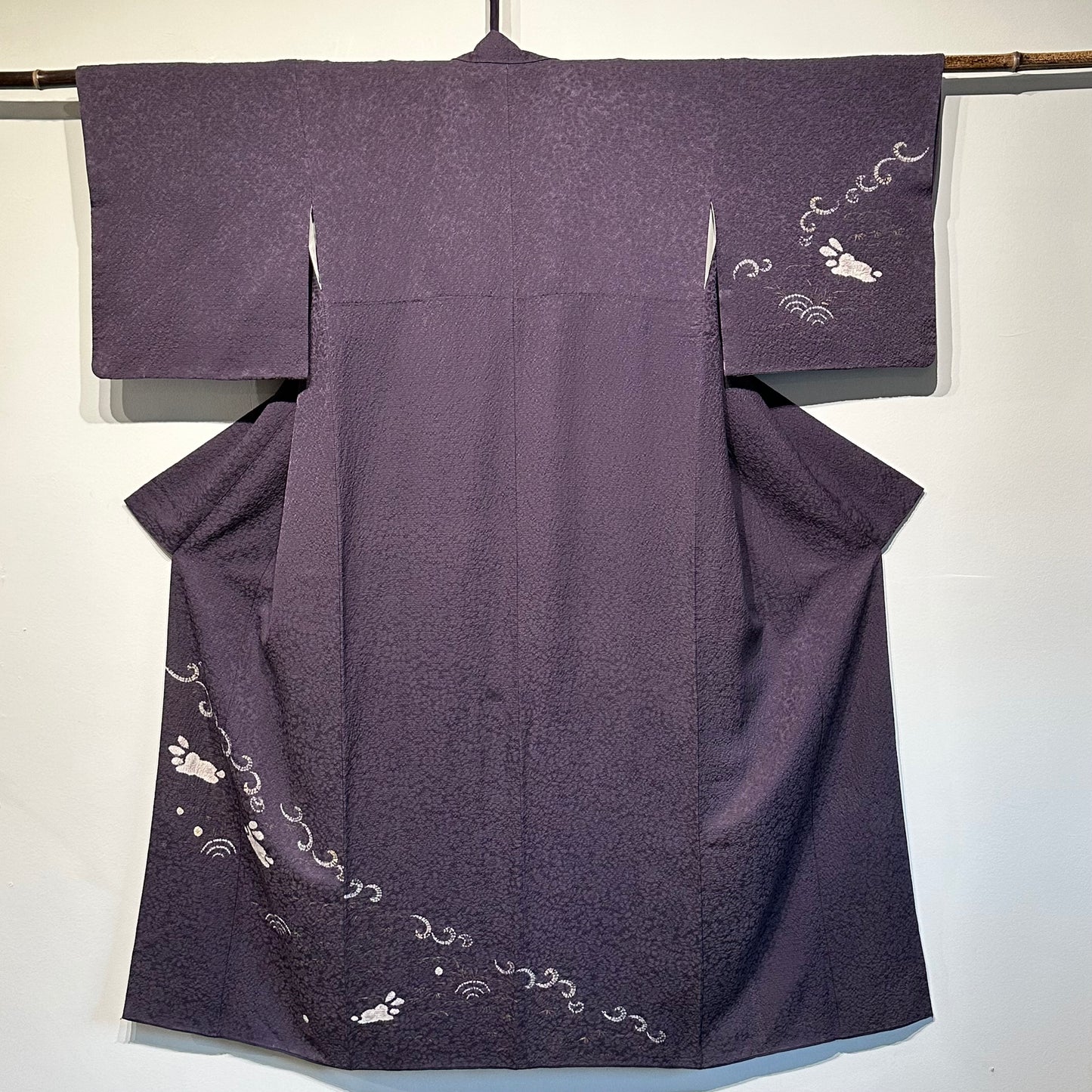 Japanese Zugawati Silk Houmongi Kimono Purple Shibori Rabbit Motif