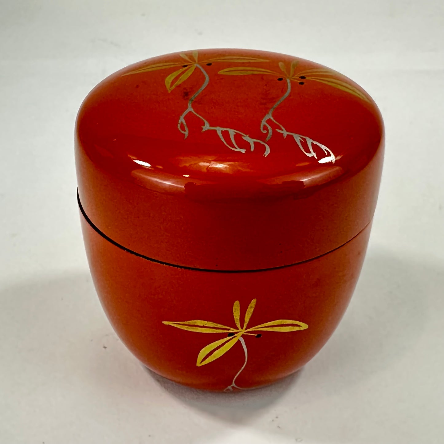 Japanese Tea Ceremony Natsume Red Lacquer Seedling in Gold 3”