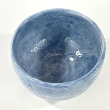 Japanese Chawan Matcha Tea Bowl Pale Blue Grey Mottled Glaze White Stoneware NEW 5"