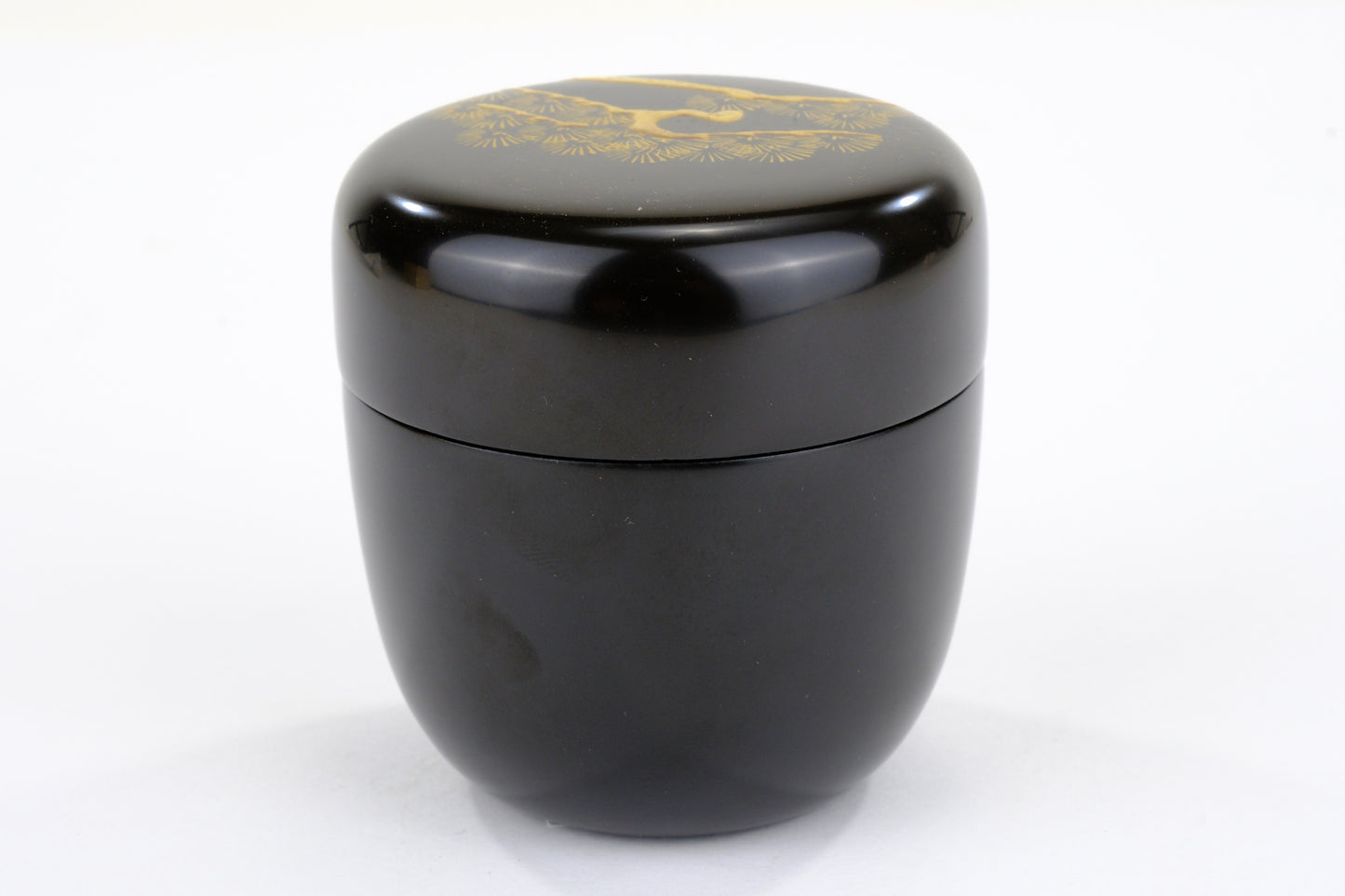 Japanese Tea Ceremony Natsume Black Lacquer Gold Makie Pine Tree